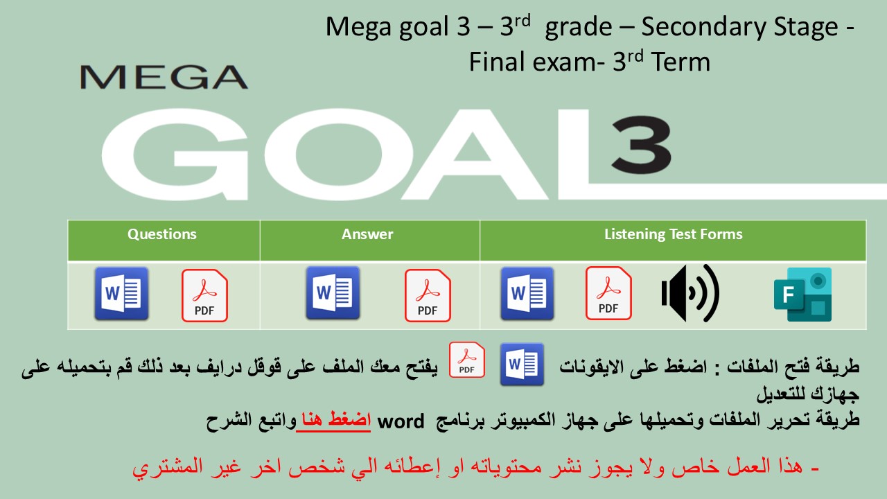 الاختبار النهائي منهج MG3 - English 3.3 الفصل الدراسي الثالث - الصف الثالث الثانوي + اختبار استماع ( تصحيح عادي)